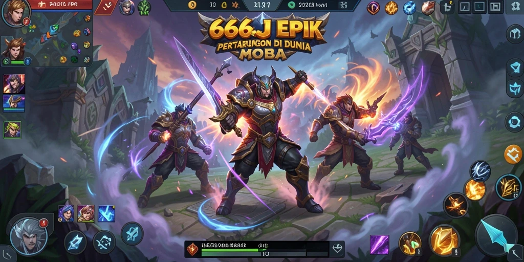 Tampilan gameplay MOBA intens dan berpadu dengan strategi.