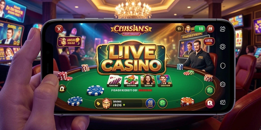 Screenshot gameplay 8II menampilkan dealer langsung dan suasana kasino yang mendebarkan.