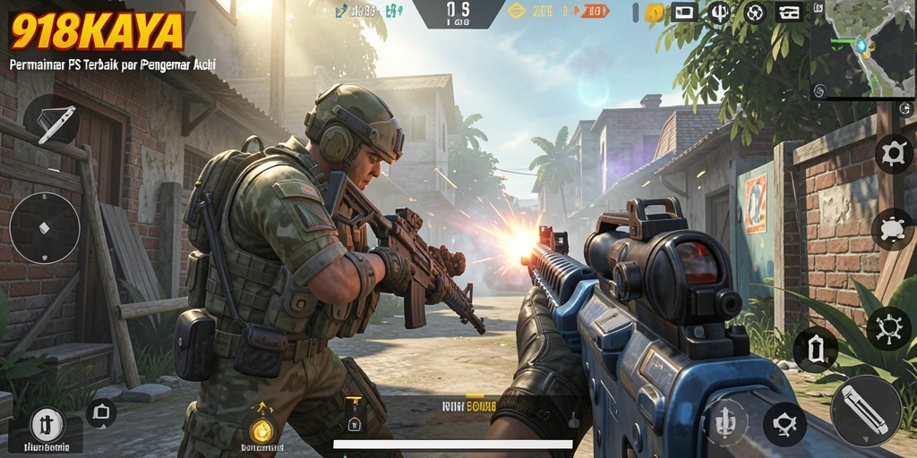 Tangkapan layar utama dari gameplay 918KAYA menampilkan aksi tembak-menembak yang seru.