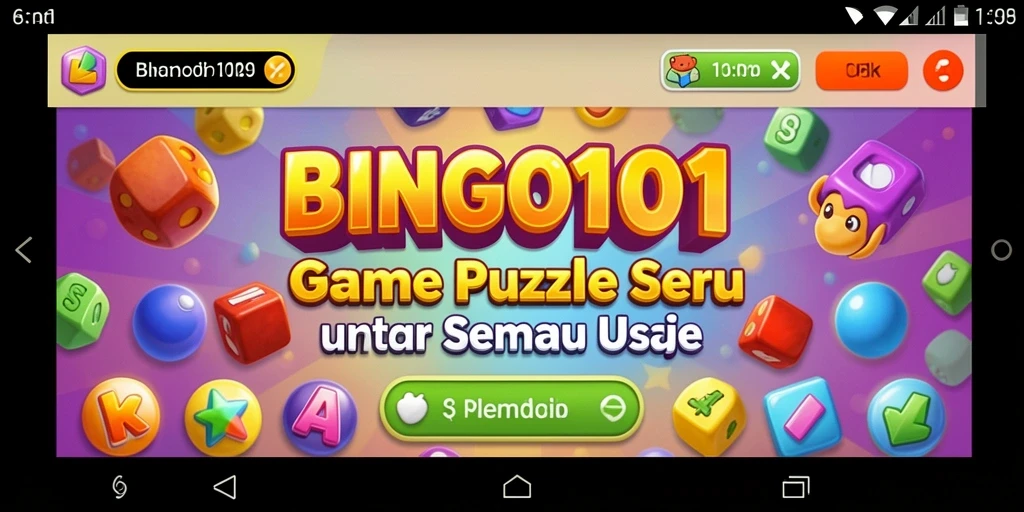 Tampilan gameplay BINGO101 yang colorful dan menarik.