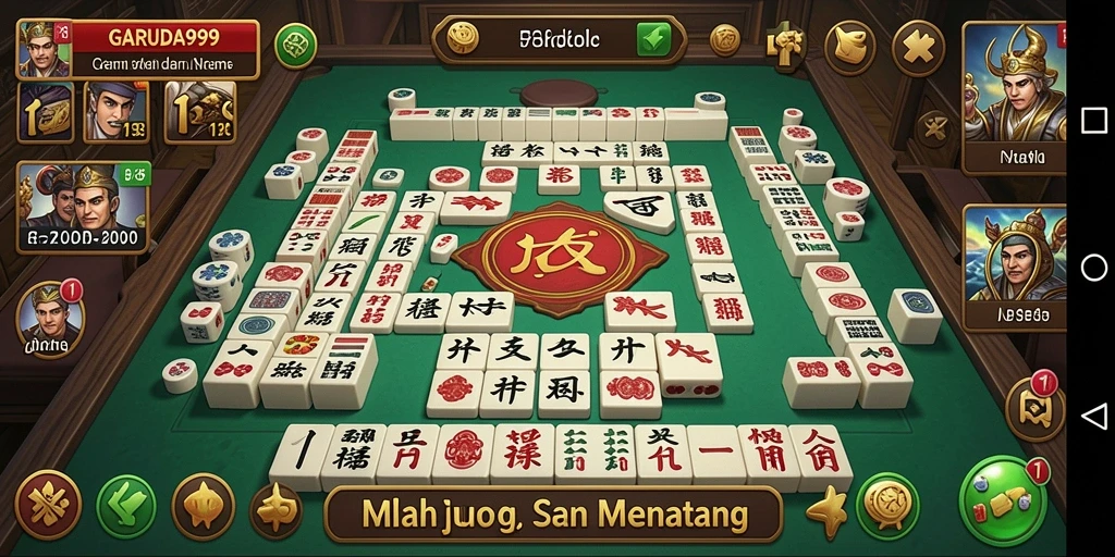 Tampilan gameplay seru dalam GARUDA999 dengan grafis Mahjong yang kaya.