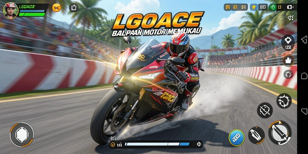 Gameplay menegangkan balapan motor di dalam LGOACE dengan trek yang beragam.